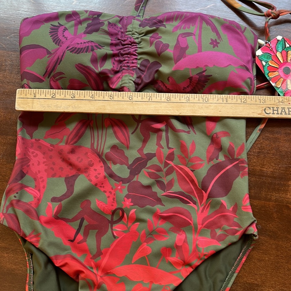 Farm Rio NWT Sz SM Brazilian design Halter one -piece swimsuit; jungle pattern. - Picture 10 of 13